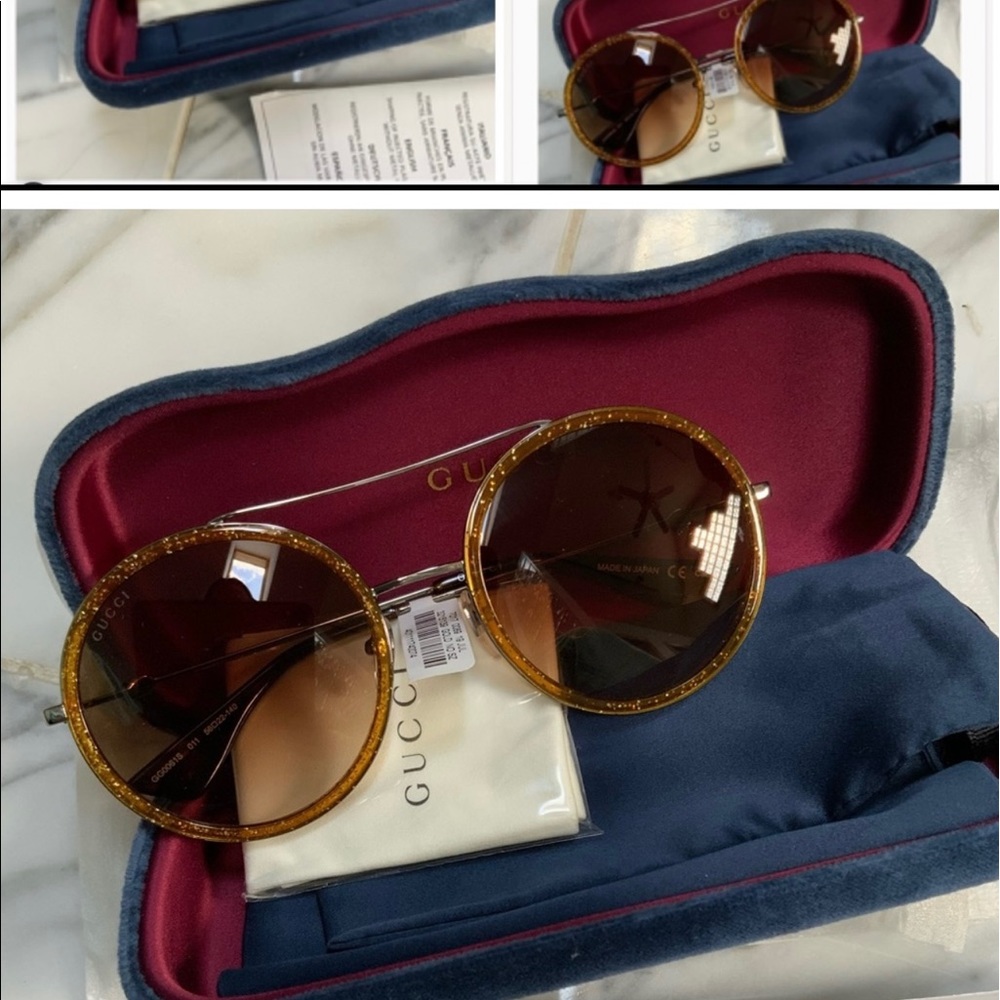 GUCCI UNISEX GOLD GLITTER ROUND SUNGLASSES, 2024 FASHION STATEMENT IS ROUND - Picture 5 of 16